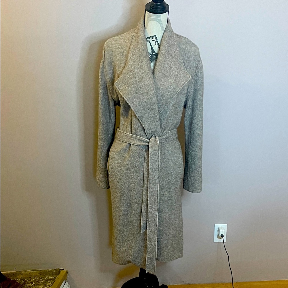 Soia & Kyo Gray Open Front Belted Wool-Blend Coat